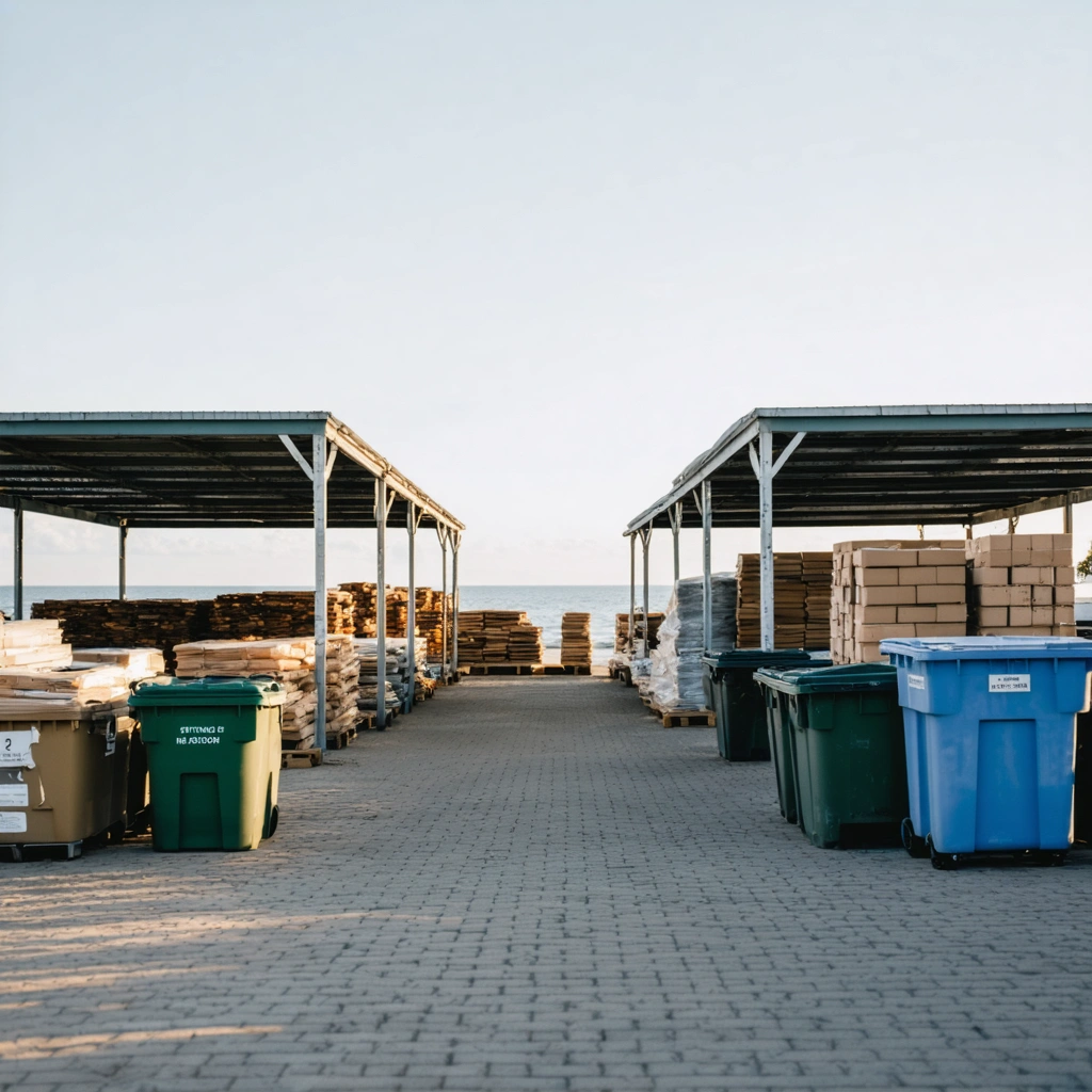refined jobsite staging zone near a coastal home,