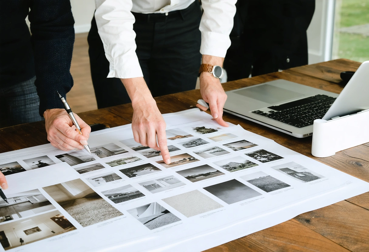 Interior designer presenting material samples for a high-end renovation