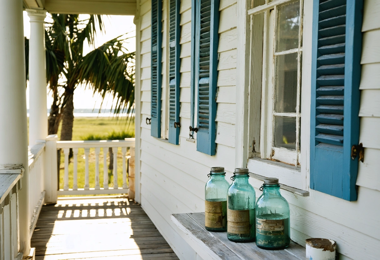 Craftsperson applies discreet finish tests to weathered veranda trim