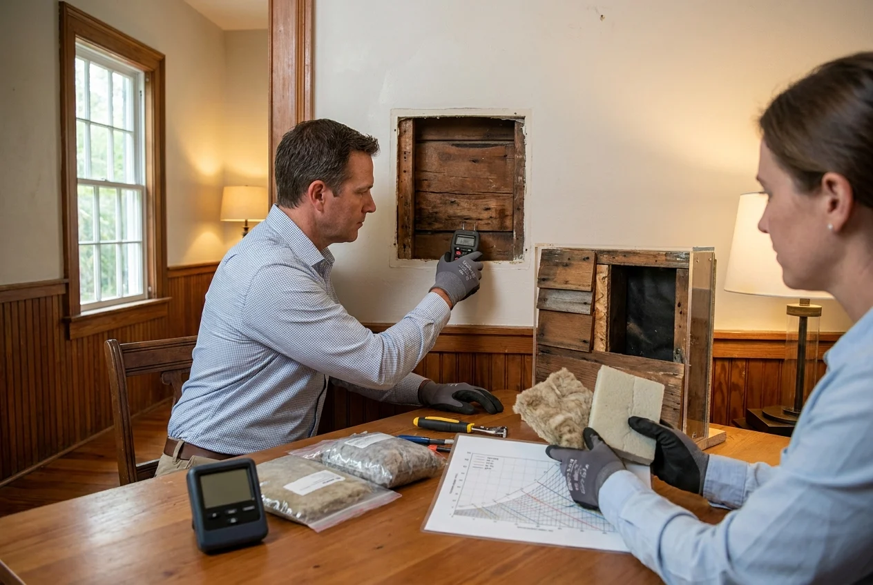 Consultants test historic framing and compare moisture-control insulation materials