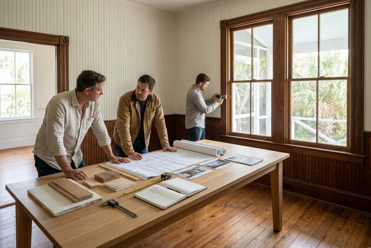 Preservation team surveys historic coastal home with measured drawings and samples