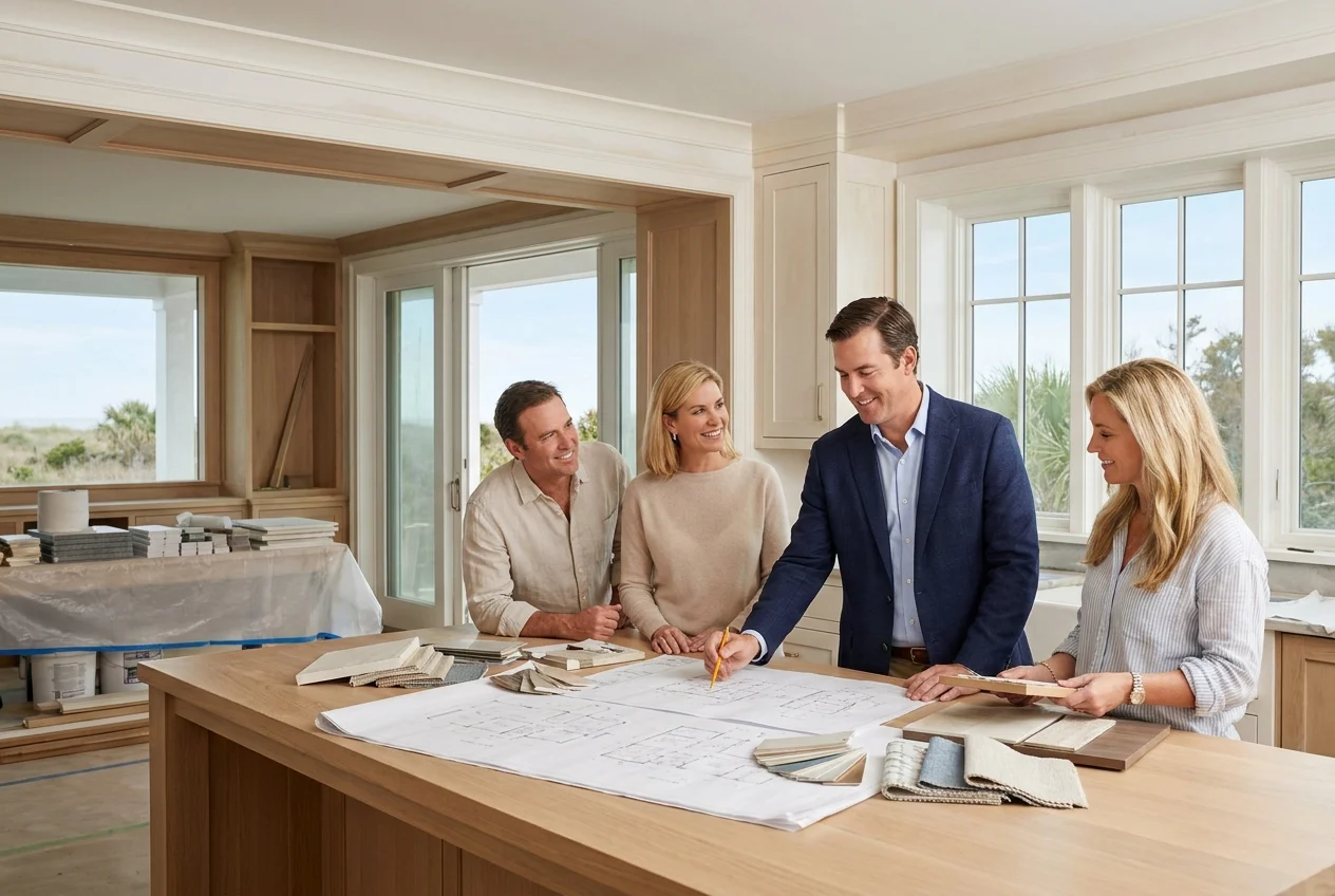 Homeowners consult with builder and designer over coastal renovation plans