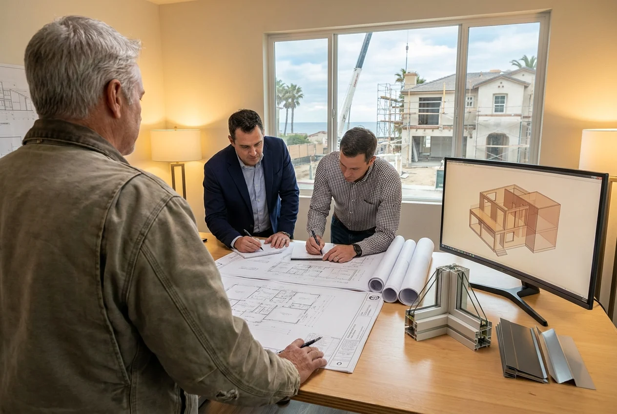 Contractor reviewing Boca Grande permit documents at a construction site